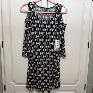 Lily Rose Black and White Patterned Cold Shoulder Dress